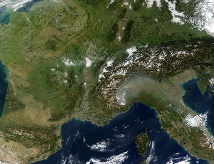 Photo satellite NASA - Switzerland-France  de la Normandie   la Corse  Alpes  contrast e 